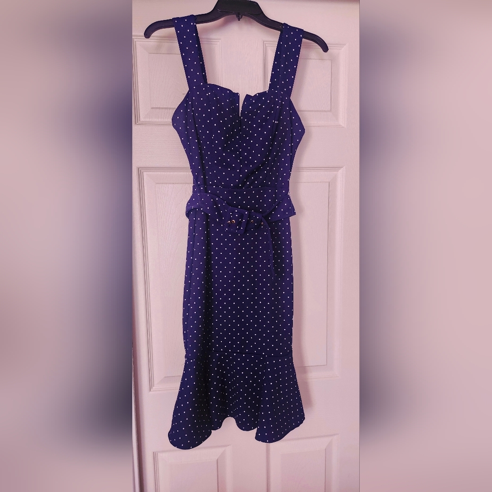 Premier Navy and White Polka Dot Midi Dress